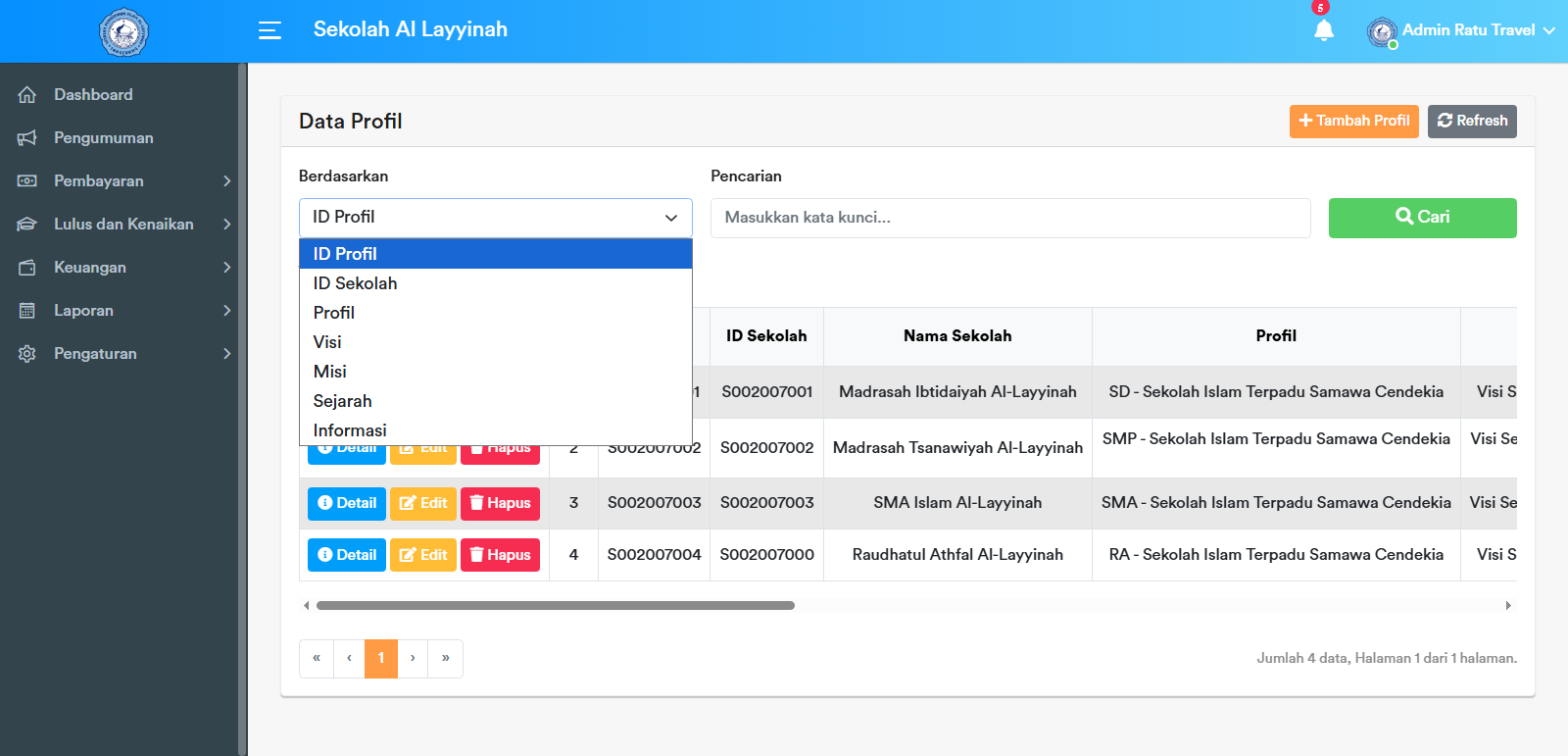 Filter Pencarian Profil